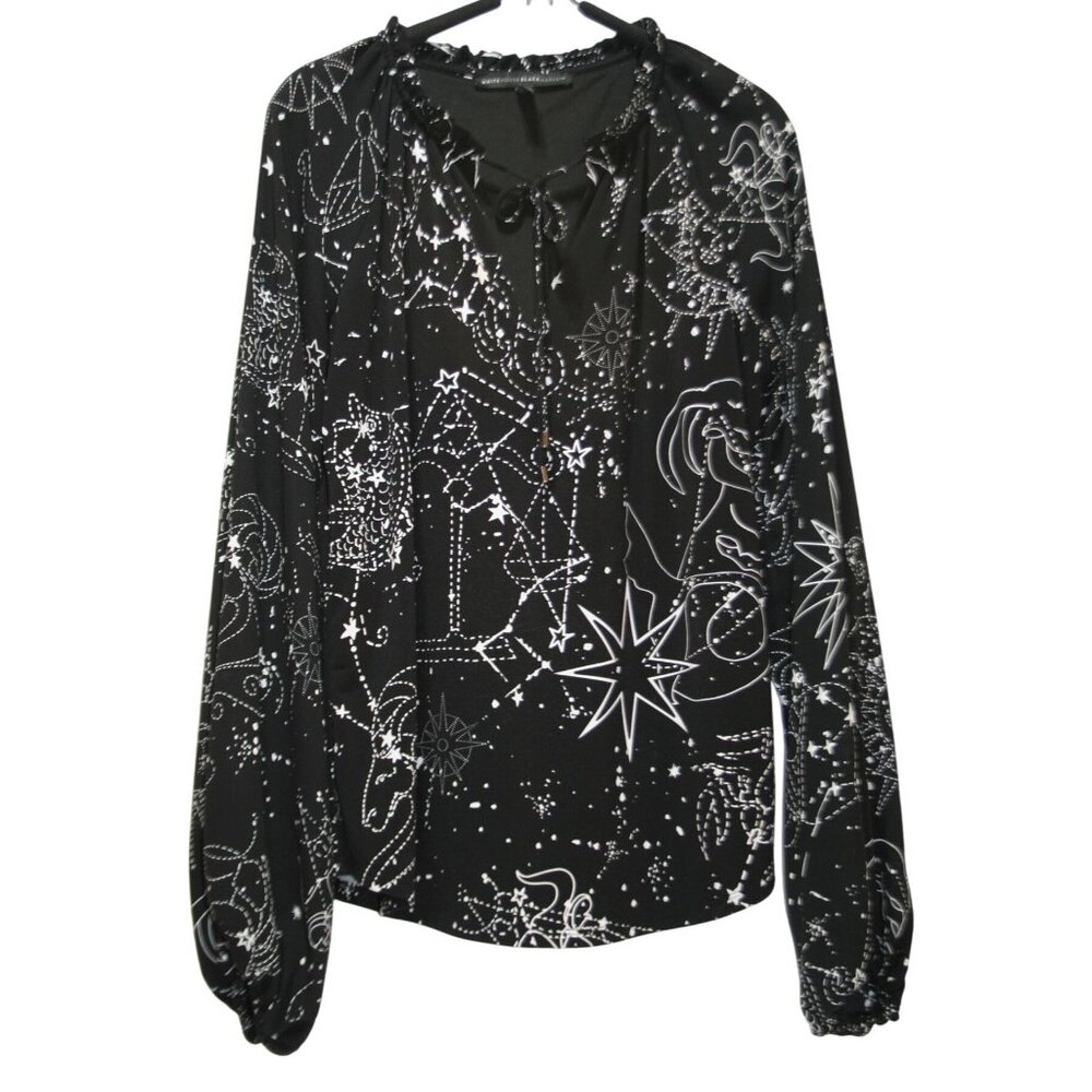 White House‎ Black Market Womens M Celestial Star Print Top Witchy Whimsigoth